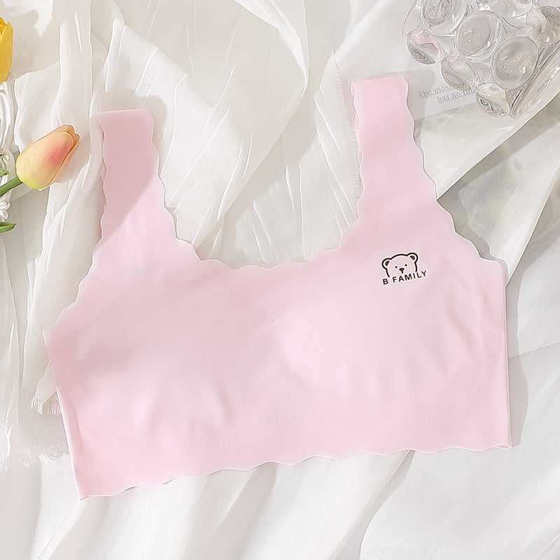 12–16 metų mergaitėms be siūlių liemenėlė iš nailono, pilna taurė, latex formuoti puodeliai, fiksuotos dvigubos petnešos, įdėklas 70–80% spandekso