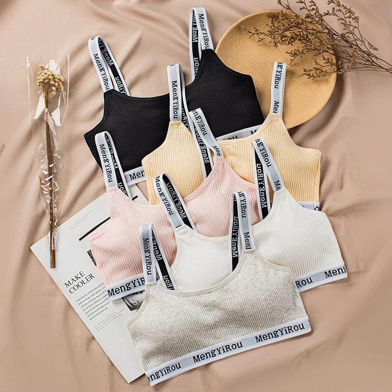 Medvilninis treniravimo liemenė mergaitėms – pilno puodelio, ultra plonas formuojamas puodelis, be plieno karkaso, fiksuotos dvigubos petnešos, viršutinė parama