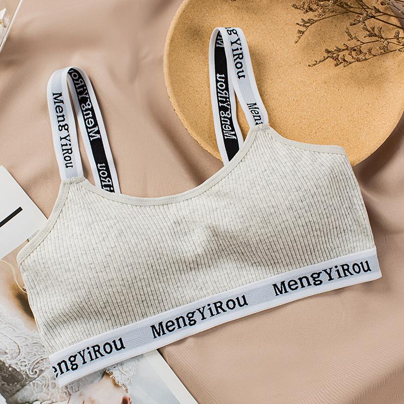 Medvilninis treniravimo liemenė mergaitėms – pilno puodelio, ultra plonas formuojamas puodelis, be plieno karkaso, fiksuotos dvigubos petnešos, viršutinė parama