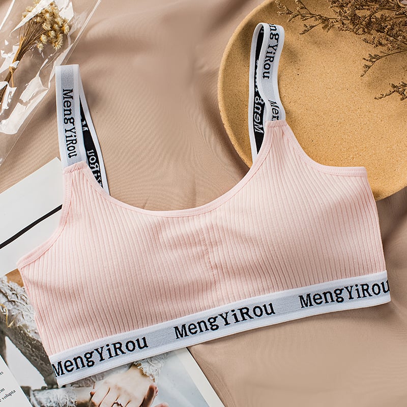 Medvilninis treniravimo liemenė mergaitėms – pilno puodelio, ultra plonas formuojamas puodelis, be plieno karkaso, fiksuotos dvigubos petnešos, viršutinė parama