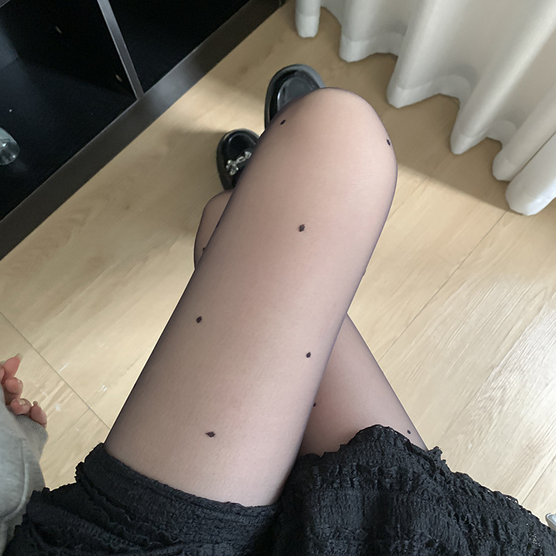 0D ultra-tanke čarape za žene s točkastim uzorkom, crne, sexy klub stil