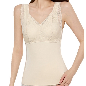 Vesta termică de toamnă-iarnă din dantelă cu Aloe Vera, cu pernă pentru sân, decolteu în V, construcție cu un singur strat, căptușeală velur, protecție pentru spate, antibacterian, păstrează căldura