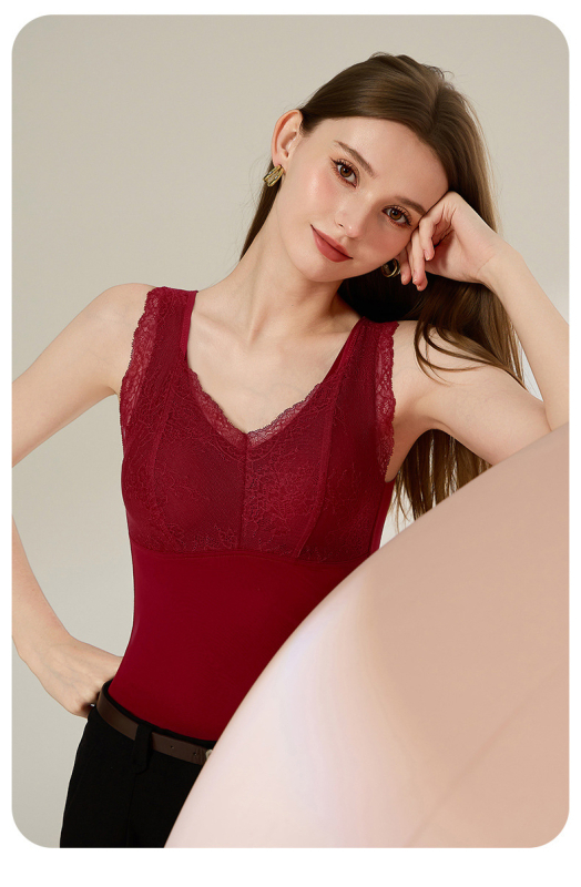 Vesta termică de toamnă-iarnă din dantelă cu Aloe Vera, cu pernă pentru sân, decolteu în V, construcție cu un singur strat, căptușeală velur, protecție pentru spate, antibacterian, păstrează căldura