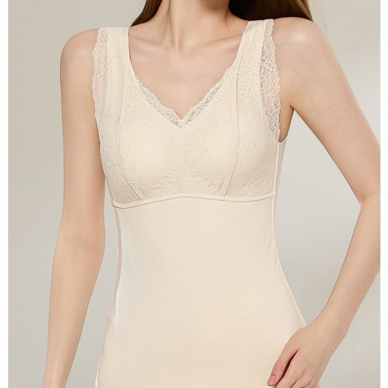 Vesta termică de toamnă-iarnă din dantelă cu Aloe Vera, cu pernă pentru sân, decolteu în V, construcție cu un singur strat, căptușeală velur, protecție pentru spate, antibacterian, păstrează căldura