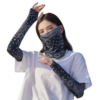 Защитни ръкави за слънце и маска за лице за каране на велосипед на открито — ice silk плат, модел кашу цвете, за възрастни, вискозно влакно