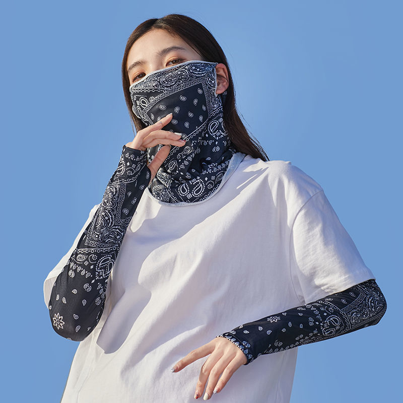 Защитни ръкави за слънце и маска за лице за каране на велосипед на открито — ice silk плат, модел кашу цвете, за възрастни, вискозно влакно