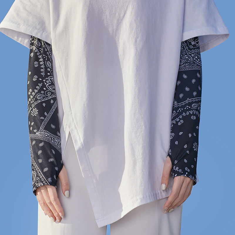 Защитни ръкави за слънце и маска за лице за каране на велосипед на открито — ice silk плат, модел кашу цвете, за възрастни, вискозно влакно