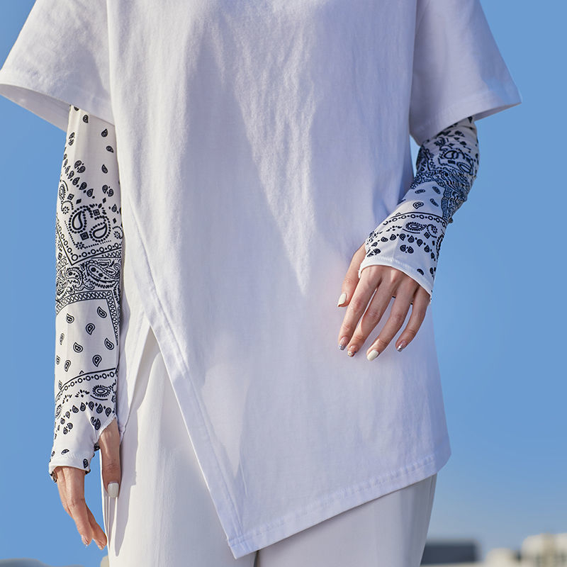 Защитни ръкави за слънце и маска за лице за каране на велосипед на открито — ice silk плат, модел кашу цвете, за възрастни, вискозно влакно