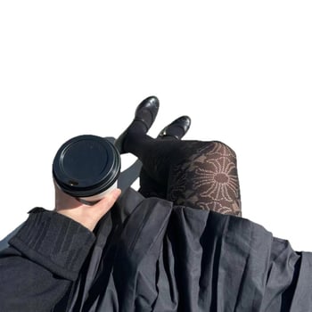 Produžene punk najlonke s križnim mrežnim uzorkom, crne – otisak po cijeloj površini