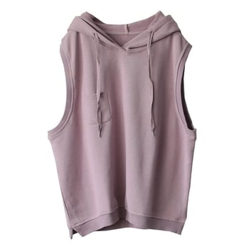 Vestă din bumbac cu glugă pentru femei, croială lejeră, fără mâneci, stil pulover, amestec bumbac-elastan