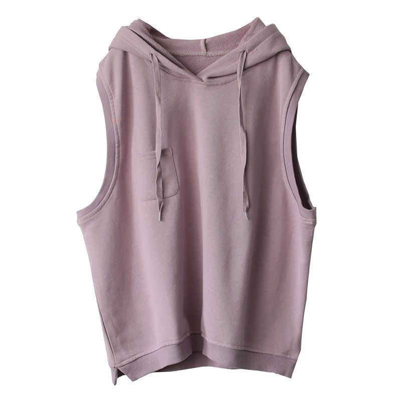 Vestă din bumbac cu glugă pentru femei, croială lejeră, fără mâneci, stil pulover, amestec bumbac-elastan