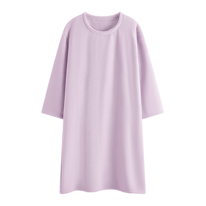 Rochie de noapte Half Velvet pentru femei, pijamă moale și confortabilă pentru toamnă-iarna, croială lejeră, guler rotund, mâneci lungi, lungă, poate fi purtată și în exterior