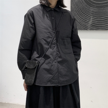 Cămașă damă cu căptușeală, croială lejeră, culoare solidă, guler pătrat, mâneci lungi, stil urban cardigan