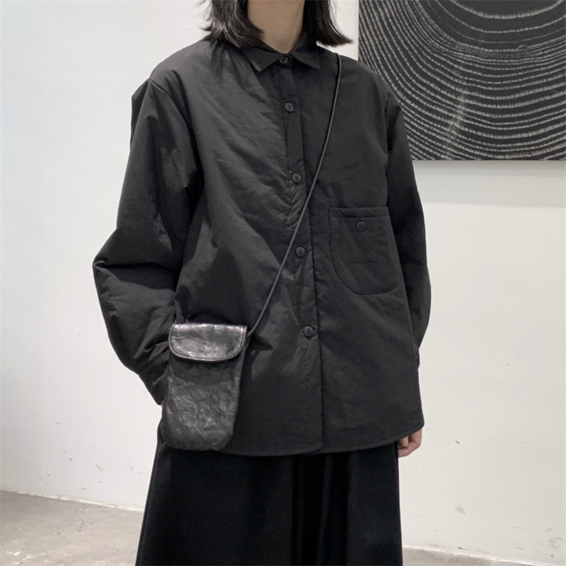 Cămașă damă cu căptușeală, croială lejeră, culoare solidă, guler pătrat, mâneci lungi, stil urban cardigan