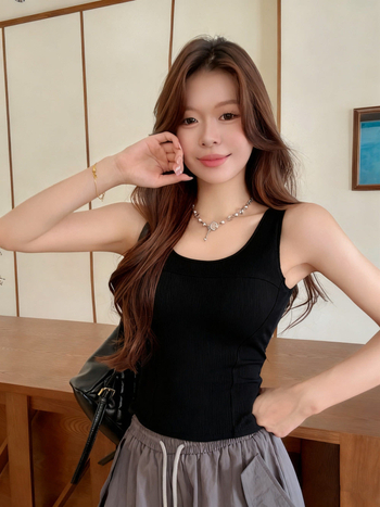 Vesta cu guler în formă U, textil termic periat, Slim Fit, lungime scurtă 40-50 cm, model solid, bumbac 50-70%