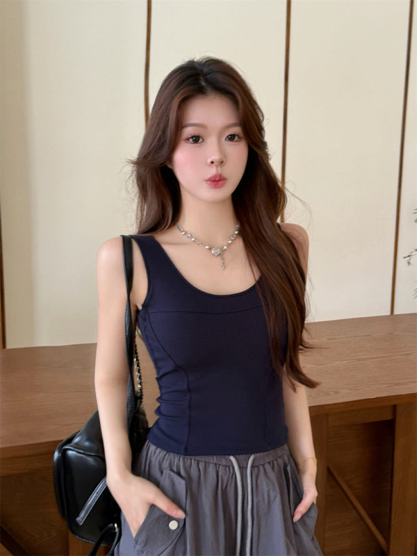 Vesta cu guler în formă U, textil termic periat, Slim Fit, lungime scurtă 40-50 cm, model solid, bumbac 50-70%