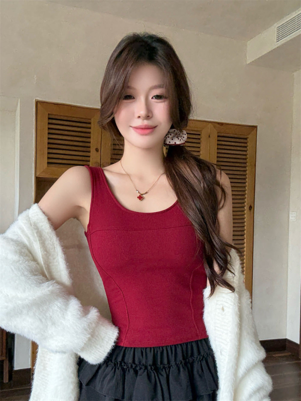 Vesta cu guler în formă U, textil termic periat, Slim Fit, lungime scurtă 40-50 cm, model solid, bumbac 50-70%