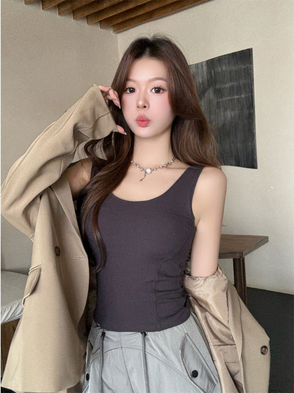 Vesta cu guler în formă U, textil termic periat, Slim Fit, lungime scurtă 40-50 cm, model solid, bumbac 50-70%