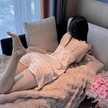 Love and Love seksi noćna haljina za mali bust s točkicama, mašnicom i umetkom za grudi