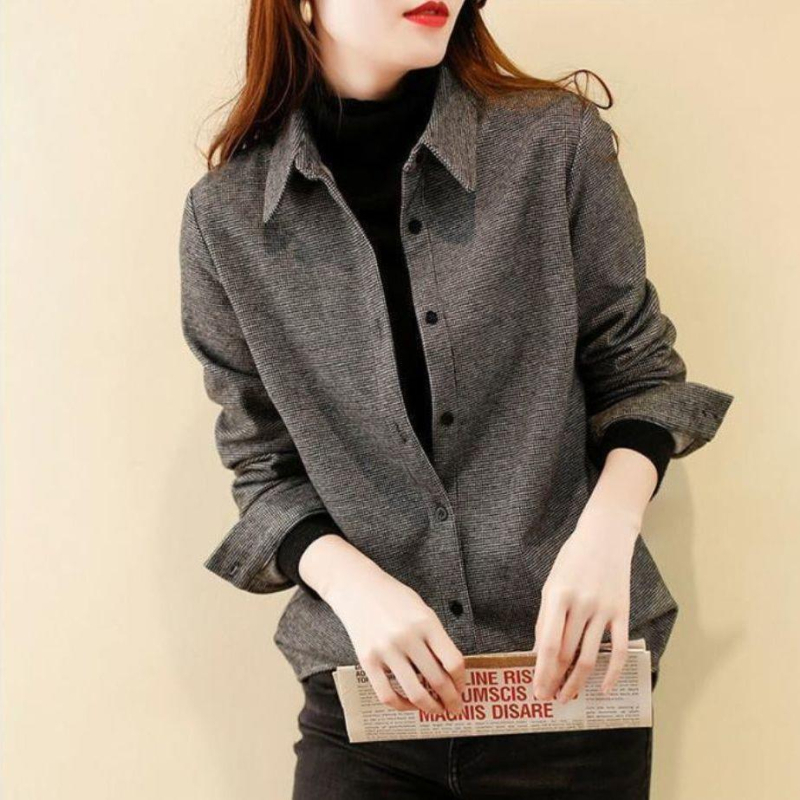 Ženska košulno-jakna za jesen/zimu s reverom, dugi rukavi, elegantan stil