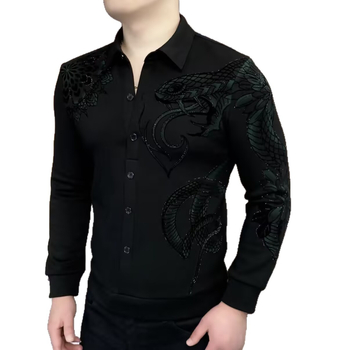 Ανδρικό πουκάμισο με φλίς επένδυση, εφαρμοστό σχήμα (slim), μακριά μανίκια, γιακά τύπου λαπέλ, μίξη πολυεστέρα 71–80%