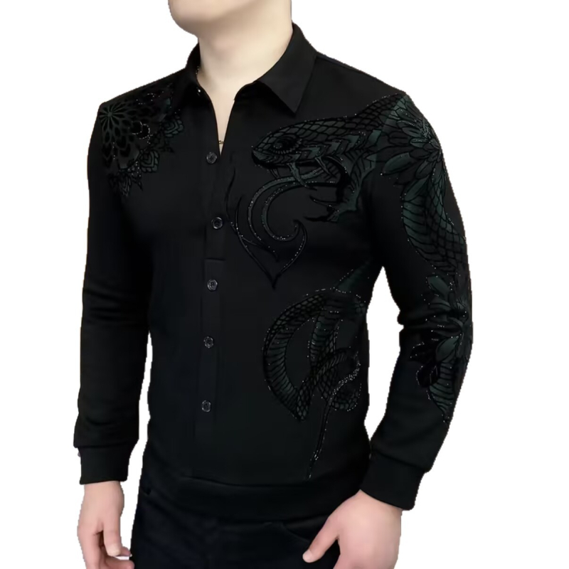 Ανδρικό πουκάμισο με φλίς επένδυση, εφαρμοστό σχήμα (slim), μακριά μανίκια, γιακά τύπου λαπέλ, μίξη πολυεστέρα 71–80%