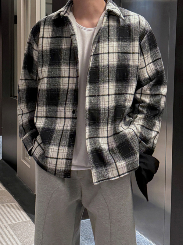MYQ japanski stil retro karirana košulja-jacketa za muškarce, s dugim rukavima, zimsku debelu toplu, u korejskom stilu
