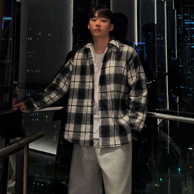 MYQ japanski stil retro karirana košulja-jacketa za muškarce, s dugim rukavima, zimsku debelu toplu, u korejskom stilu