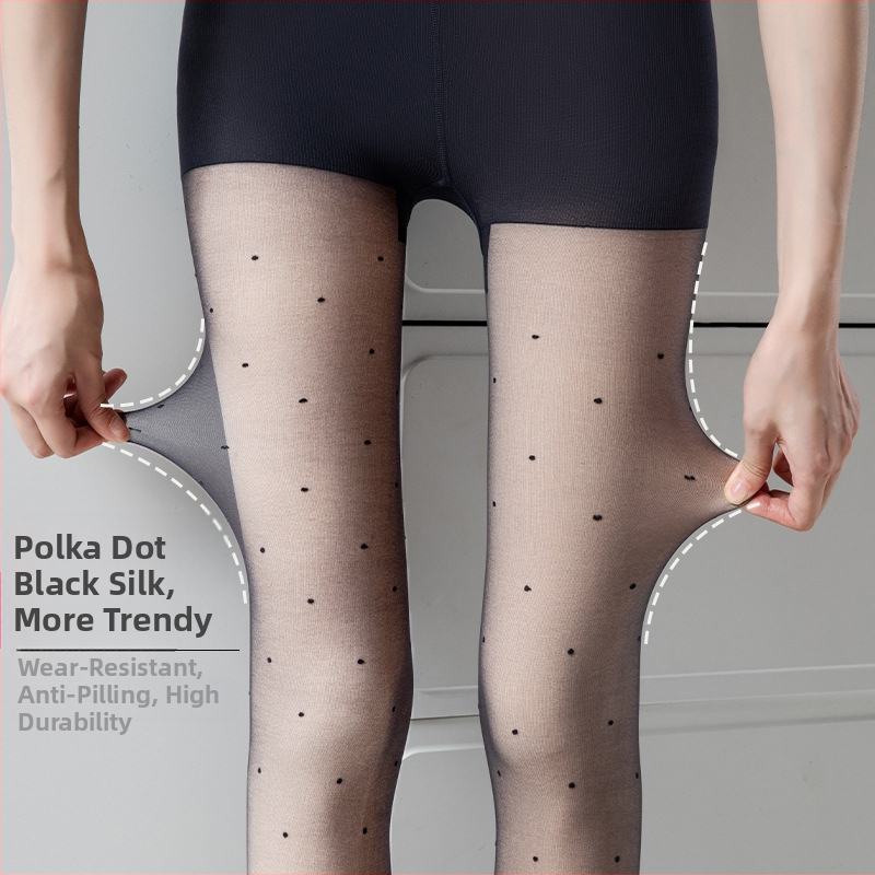 Καλσόν με φλίς διπλού πάχους, σχέδιο πουά, αποσπώμενο κουμπί, νάιλον 70–80% περιεκτικότητα, φθινοπωρινό-χειμερινό θερμικό