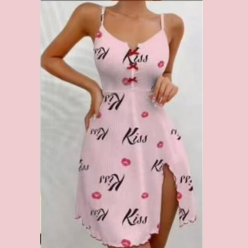 Ženski set kućnih pidžama s otiskom usana i kontrastnim bojama, europsko-američki stil, camisole top s V izrezom i prednjim otvorom, ljetna kućna odjeća