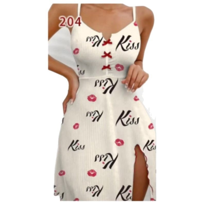 Ženski set kućnih pidžama s otiskom usana i kontrastnim bojama, europsko-američki stil, camisole top s V izrezom i prednjim otvorom, ljetna kućna odjeća