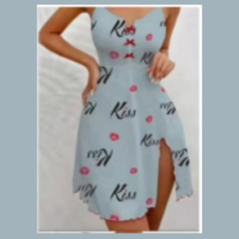 Ženski set kućnih pidžama s otiskom usana i kontrastnim bojama, europsko-američki stil, camisole top s V izrezom i prednjim otvorom, ljetna kućna odjeća