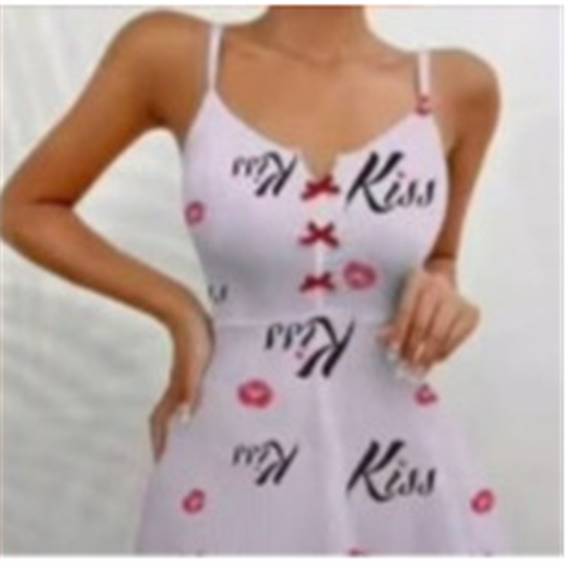Ženski set kućnih pidžama s otiskom usana i kontrastnim bojama, europsko-američki stil, camisole top s V izrezom i prednjim otvorom, ljetna kućna odjeća