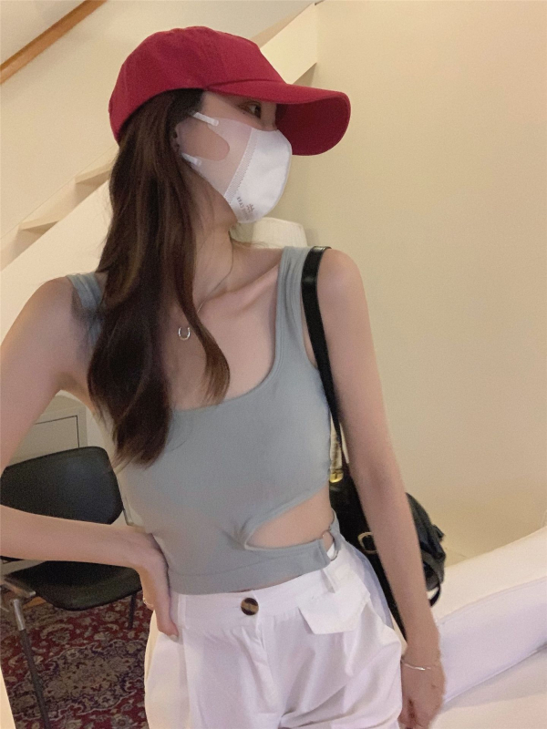 Ženski top bez rukava s umetkom za dojke, ultra kratki najlonski top, street hipster stil, Slim verzija