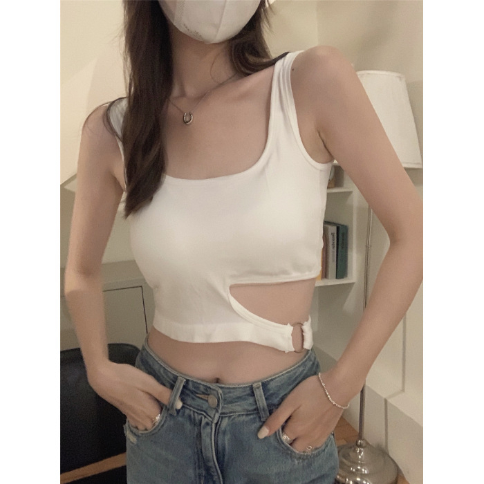 Ženski top bez rukava s umetkom za dojke, ultra kratki najlonski top, street hipster stil, Slim verzija