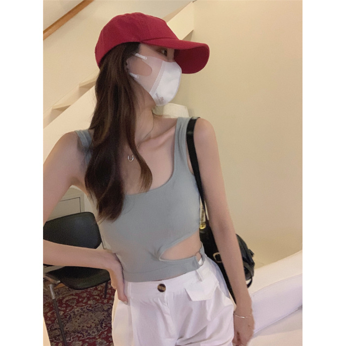 Ženski top bez rukava s umetkom za dojke, ultra kratki najlonski top, street hipster stil, Slim verzija