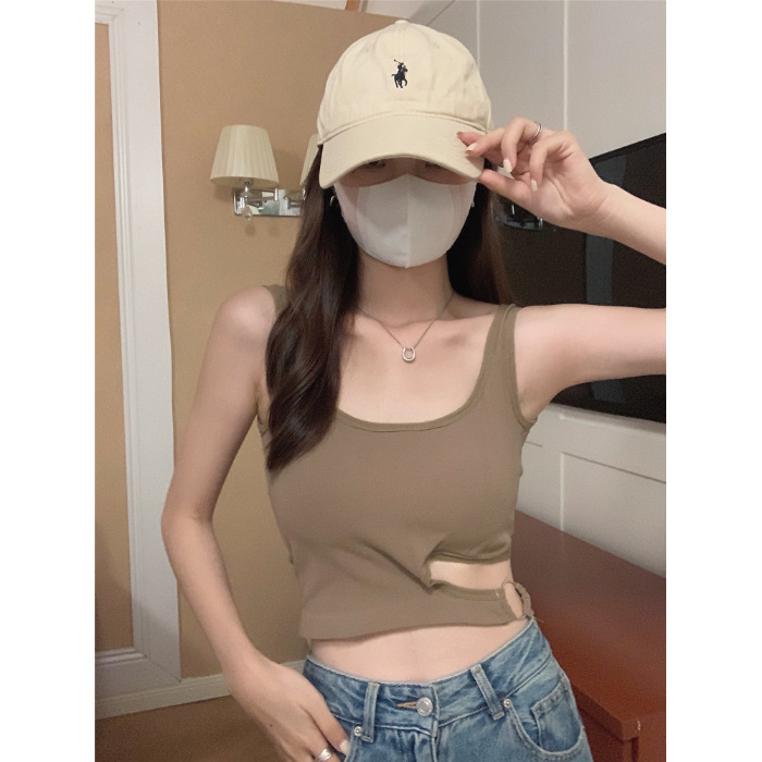 Ženski top bez rukava s umetkom za dojke, ultra kratki najlonski top, street hipster stil, Slim verzija