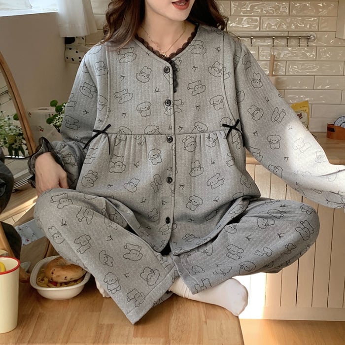 Σετ πιτζάμες λοχείας από αερόβαμβάκι — μακριά μανίκια, παντελόνι, πολυεστέρας 95–100%, 201–250 g/m²