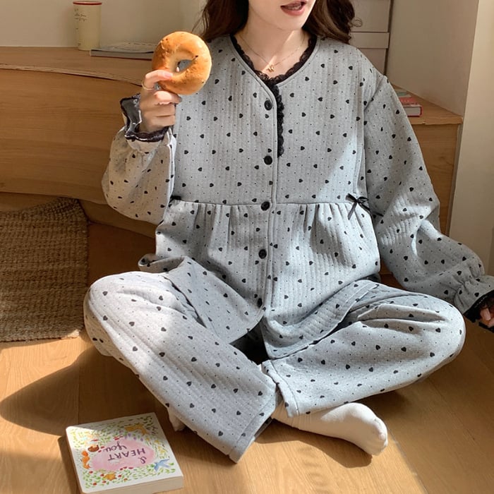 Σετ πιτζάμες λοχείας από αερόβαμβάκι — μακριά μανίκια, παντελόνι, πολυεστέρας 95–100%, 201–250 g/m²