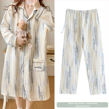 Σετ δύο τεμαχίων μετά τον τοκετό από 100% βαμβάκι: φούστα με παντελόνια από γάζα διπλού επιπέδου, νυχτικό θηλασμού για καλοκαίρι
