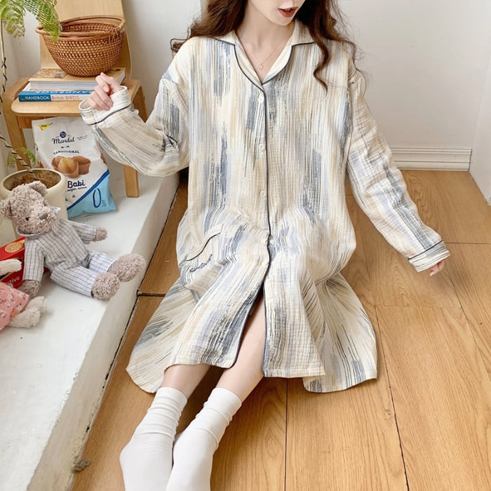 Σετ δύο τεμαχίων μετά τον τοκετό από 100% βαμβάκι: φούστα με παντελόνια από γάζα διπλού επιπέδου, νυχτικό θηλασμού για καλοκαίρι