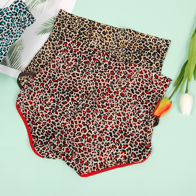 7554 Ženske ljetne gaćice s leopard uzorkom, visokim strukom, prozračne, pamuk na preponi, rashladna Ice Silk tkanina, velika veličina