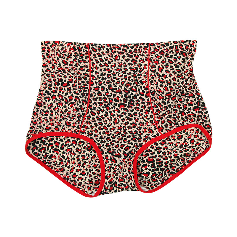 7554 Ženske ljetne gaćice s leopard uzorkom, visokim strukom, prozračne, pamuk na preponi, rashladna Ice Silk tkanina, velika veličina