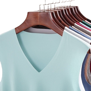 Muška bezrukna vest s V-izrezom, Milk Silk tkanina, poliester, srednja gustoća 181–200 g/m², ljeto, svestran stil