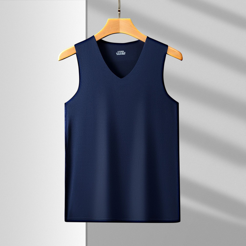 Muška bezrukna vest s V-izrezom, Milk Silk tkanina, poliester, srednja gustoća 181–200 g/m², ljeto, svestran stil