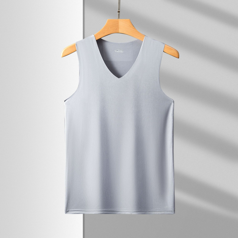 Muška bezrukna vest s V-izrezom, Milk Silk tkanina, poliester, srednja gustoća 181–200 g/m², ljeto, svestran stil