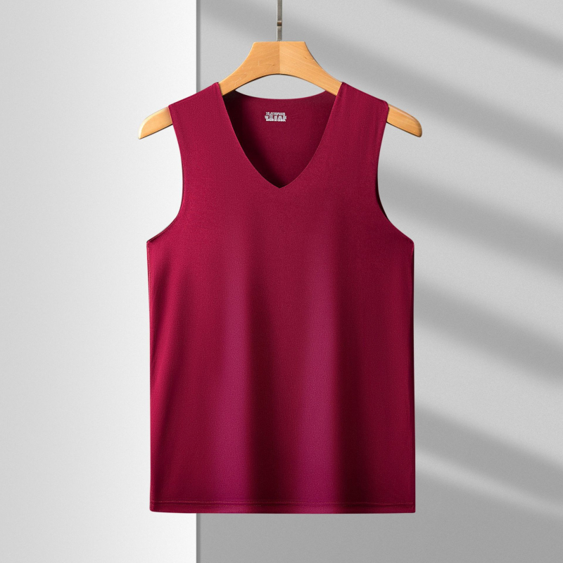 Muška bezrukna vest s V-izrezom, Milk Silk tkanina, poliester, srednja gustoća 181–200 g/m², ljeto, svestran stil