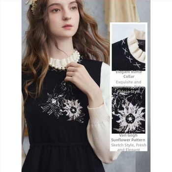 Πλεκτό φόρεμα θηλασμού με στρογγυλό λαιμό, μακριά μανίκια και μεσαίο μήκος (Άνοιγμα θηλασμού; Στρογγυλός λαιμός; Μακριά μανίκια; Μεσαίο μήκος; Μόδα δρόμου)