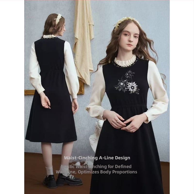 Πλεκτό φόρεμα θηλασμού με στρογγυλό λαιμό, μακριά μανίκια και μεσαίο μήκος (Άνοιγμα θηλασμού; Στρογγυλός λαιμός; Μακριά μανίκια; Μεσαίο μήκος; Μόδα δρόμου)