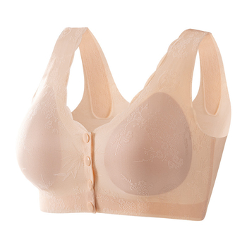 Be siūlių liemenėlių-stiliaus krūštis su priekinė užsegama; nailono audinys; įdėklas viskozė 80–90%; pilnas puodelis; fiksuotos petnešos